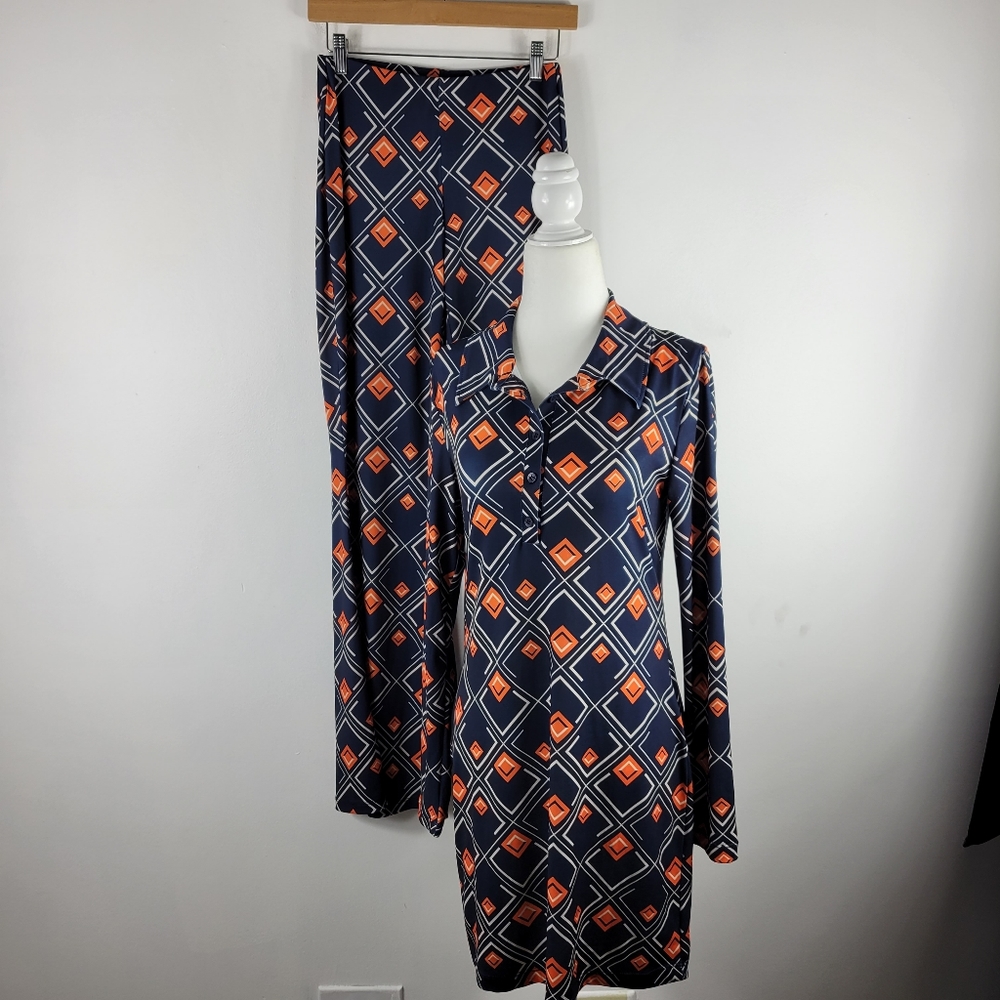 Zara Diamond Print Matching Set Pull On High Waist Flare Tunic Top Two Piece - Picture 3 of 16